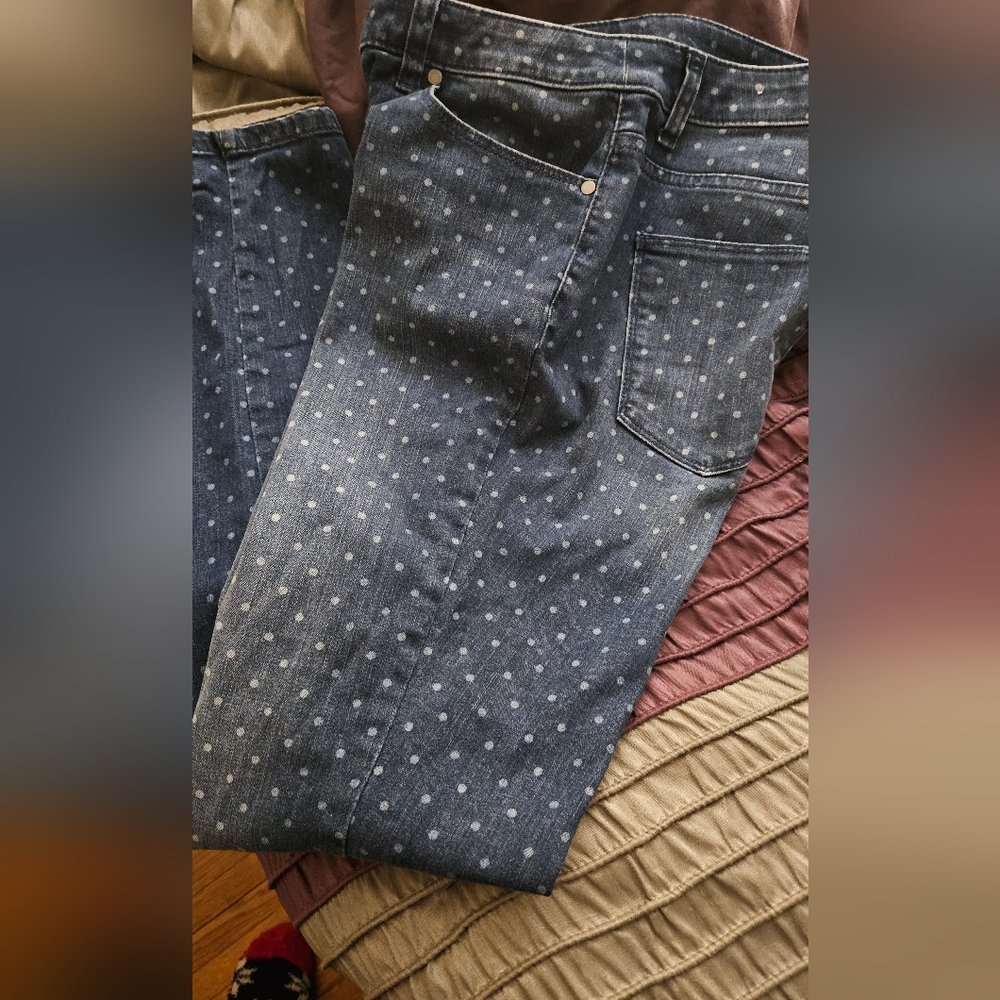 Christopher & Banks Blue Straight Leg Jeans with Polka Dots